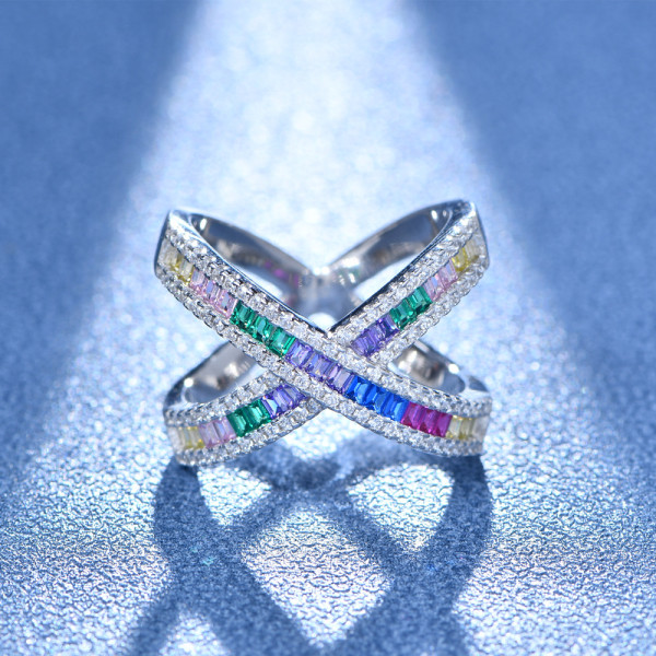 Wide Shank Rainbow Sapphire Cross Ring