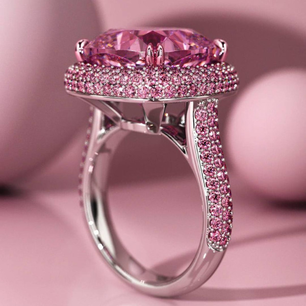 12ct Halo Cushion Cut Paved Ring