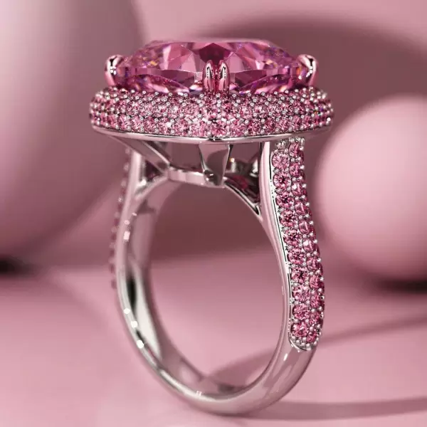 12ct Halo Cushion Cut Paved Ring