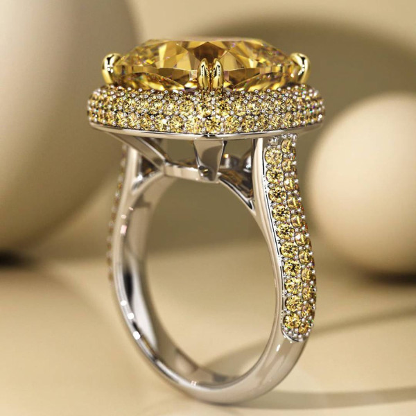 12ct Halo Cushion Cut Classic Paved Ring