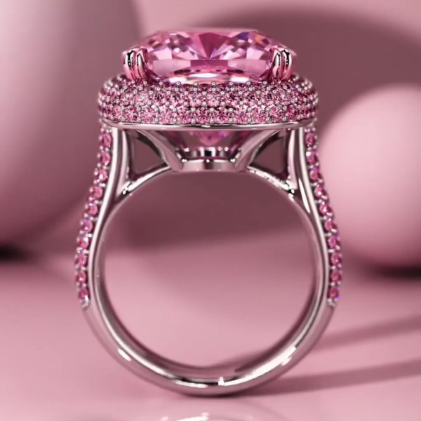 12ct Halo Cushion Cut Paved Ring