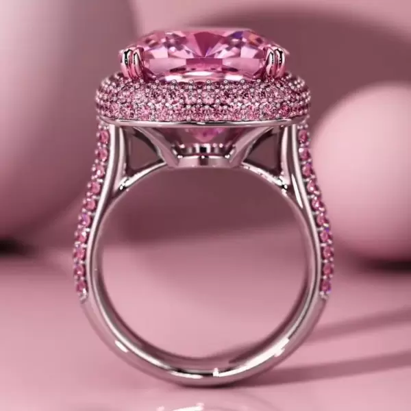 12ct Halo Cushion Cut Paved Ring