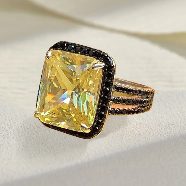 12ct Radiant Cut Yellow Sapphire Cocktail Ring
