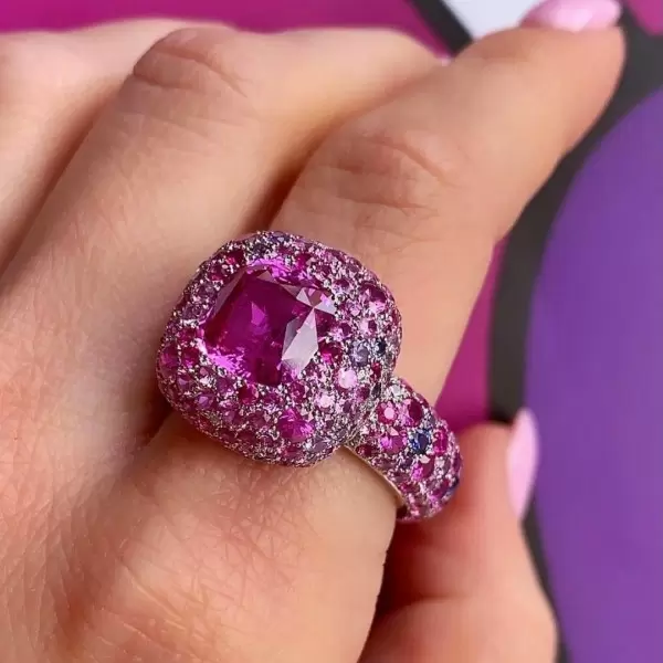 Fuchsia and Pink Sapphire Allover Paved Ring