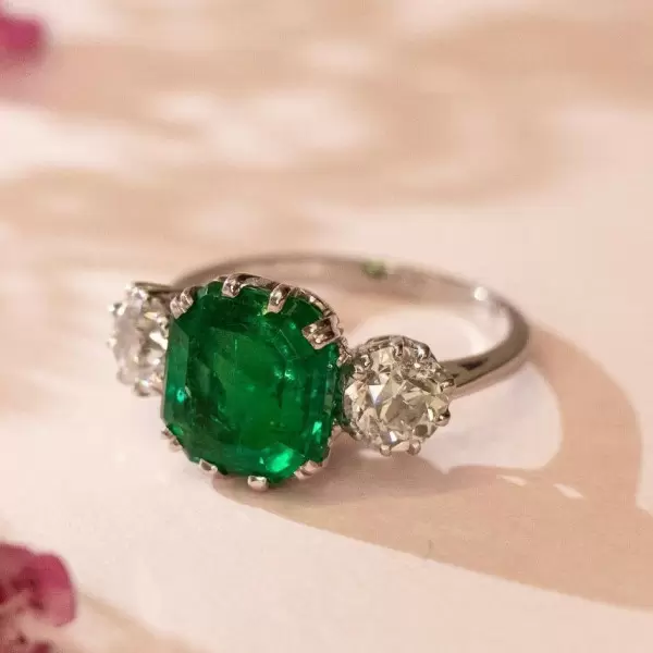 12ct Asscher Cut Emerald Three Stone Engagement Ring
