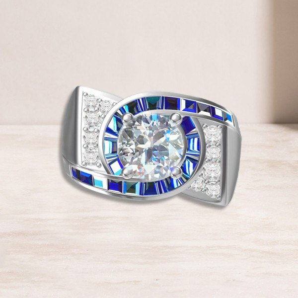 2ct Round Cut Art-Deco Engagement Ring