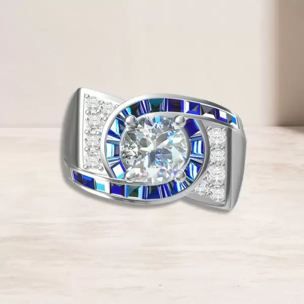 2ct Round Cut Art-Deco Engagement Ring