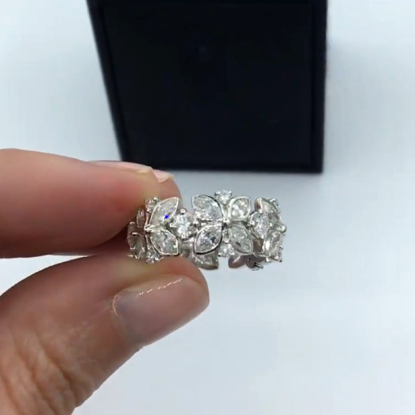 Marquise&Round Cut White Sapphire Flower Band