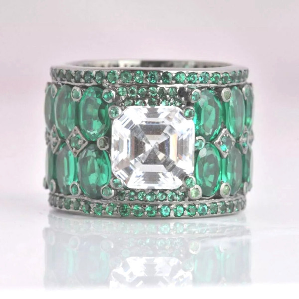 3ct Asscher Cut White Sapphire Cocktail Ring