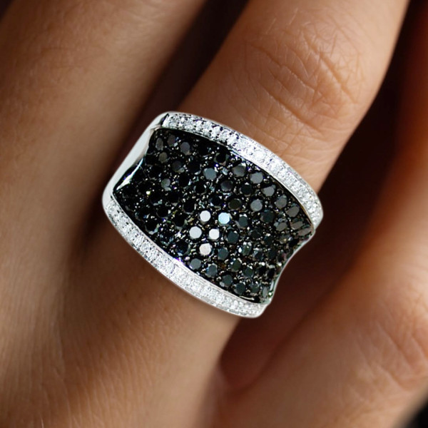 Classic White-Black Paved Bold Ring