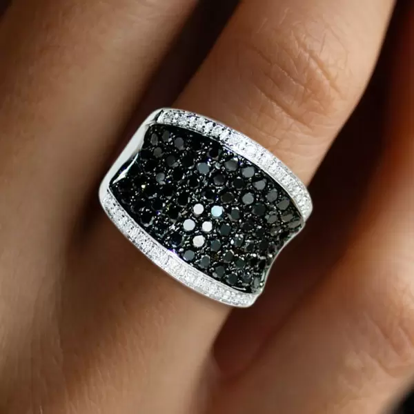 Classic White-Black Paved Bold Ring