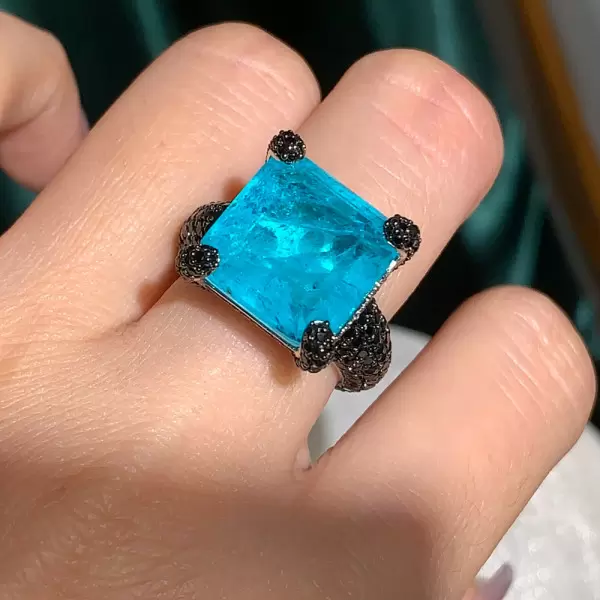 12ct Princess Cut Paraiba Bold Paved Cocktail Ring