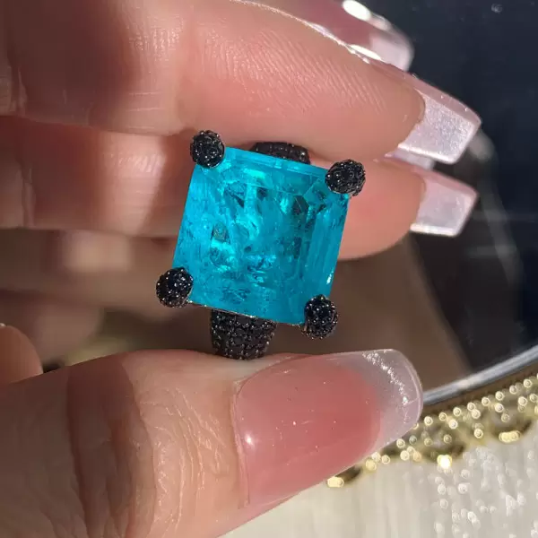 12ct Princess Cut Paraiba Bold Paved Cocktail Ring