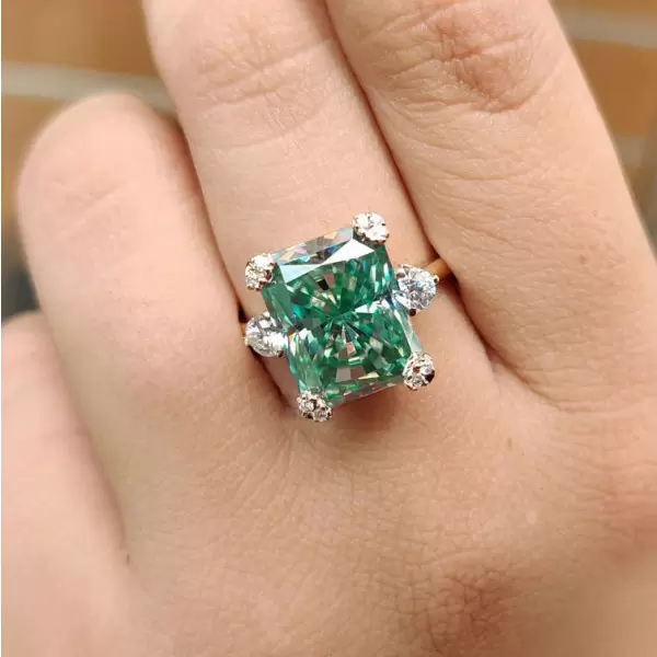 8.5ct Radiant Cut Green Sapphire Engagement Ring