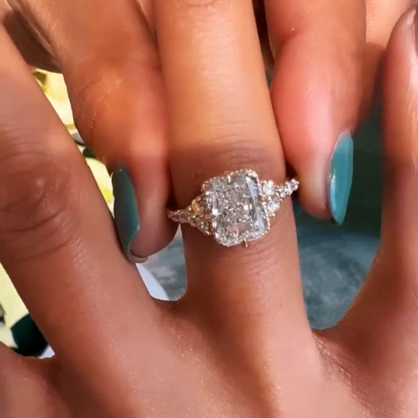 6.7ct Radiant Cut White Sapphire Engagement Ring