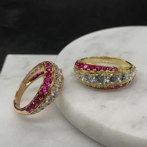 Gradient Size Ruby and White Sapphire Wedding Band