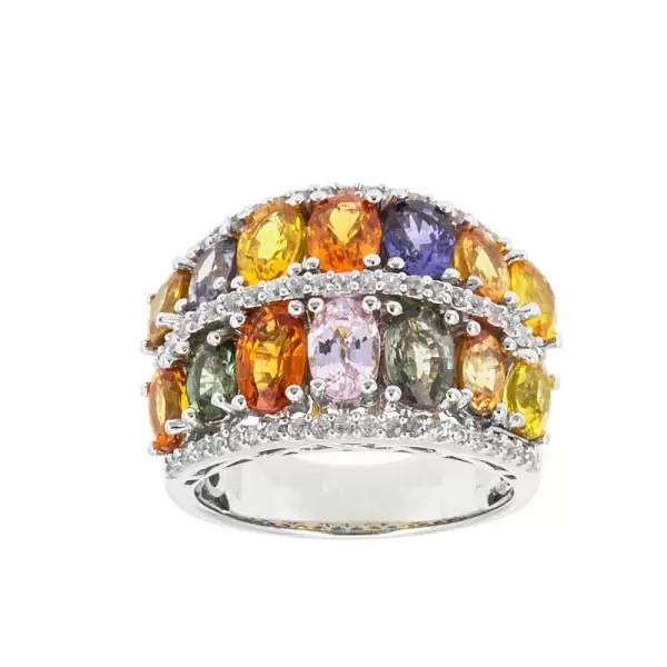 8.4ctw Oval Cut Multicolor Sapphire Wedding Band