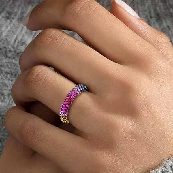 Multicolor Sapphire Inside and Out Paved Eternity Ring