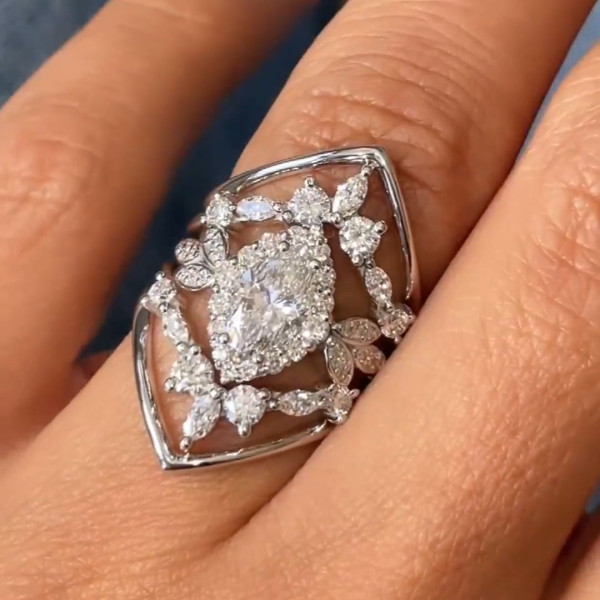 Marquise Cut White Sapphire Stackable Wedding Ring Set