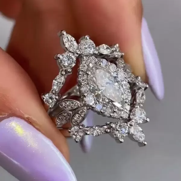 Marquise Cut White Sapphire Stackable Wedding Ring Set