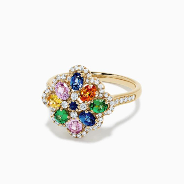 Multicolor Sapphire Clustered Flower Cocktail Ring