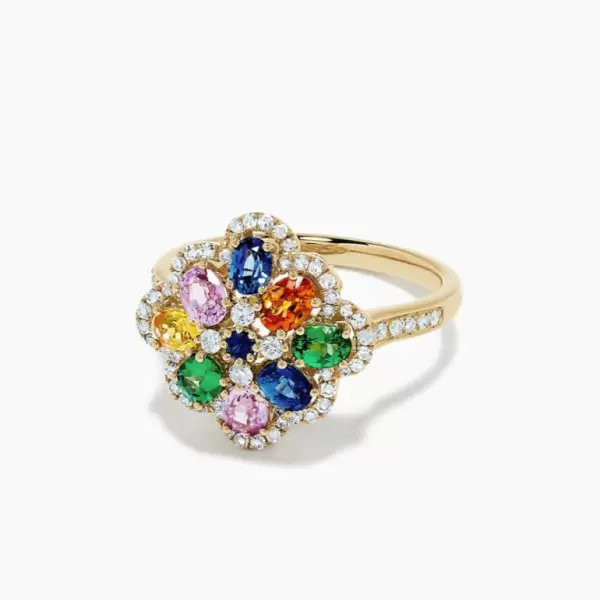 Multicolor Sapphire Clustered Flower Cocktail Ring