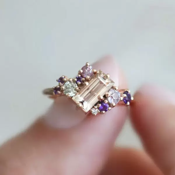Baguette Cut Light Champagne Tourmaline Dainty Ring