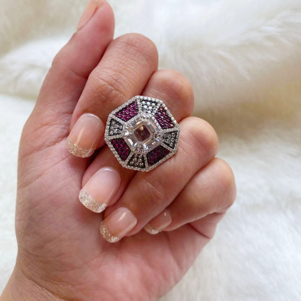 4.1ct Asscher Cut Art-Deco Engagement Ring
