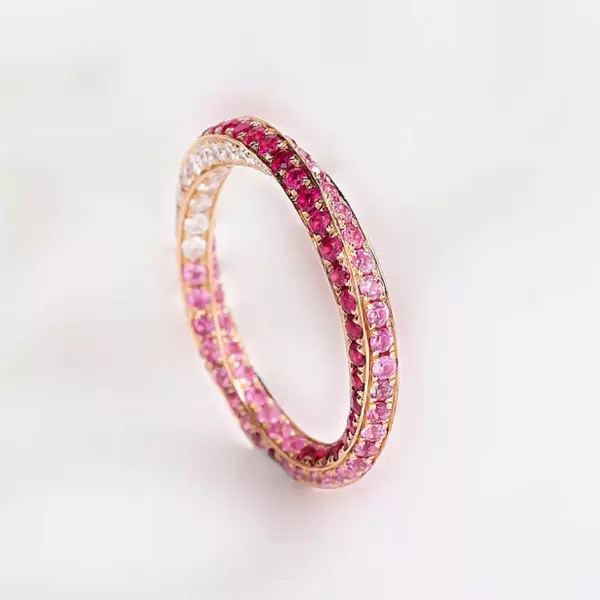 Pink Sapphire and Ruby Mobius Wedding Band