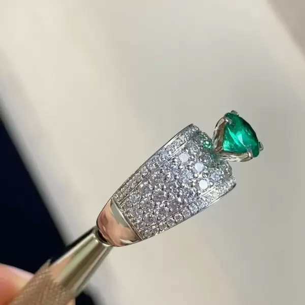 2ct Round Cut Emerald Paved Engagement Ring