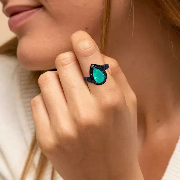 3ct Halo Pear Cut Emerald Engagement Ring