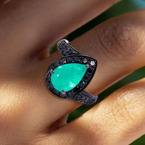 3ct Halo Pear Cut Emerald Engagement Ring