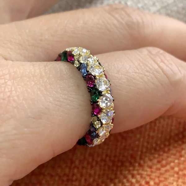 6ctw Three-Sided Rainbow Sapphire Eternity Ring