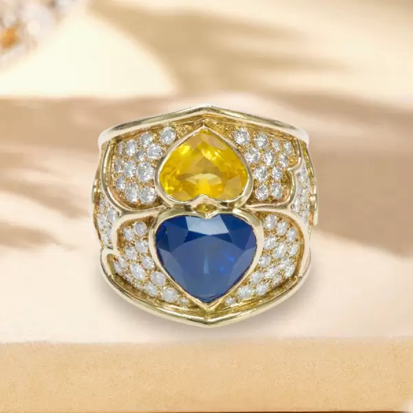 Heart Cut Yellow and Blue Sapphire Cocktail Ring