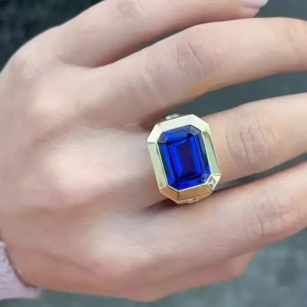 8.4ct Emerald Cut Tanzanite Blue Sapphire Engagement Ring