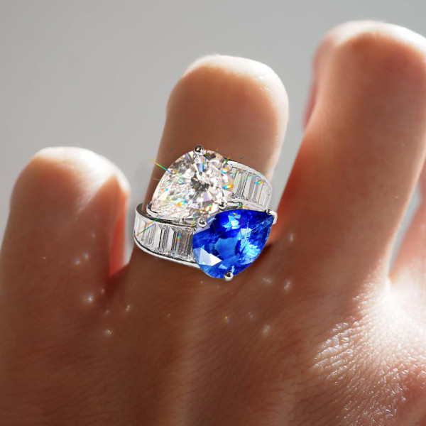 7ctw Pear Cut Two Stone Bypass Cocktail Ring