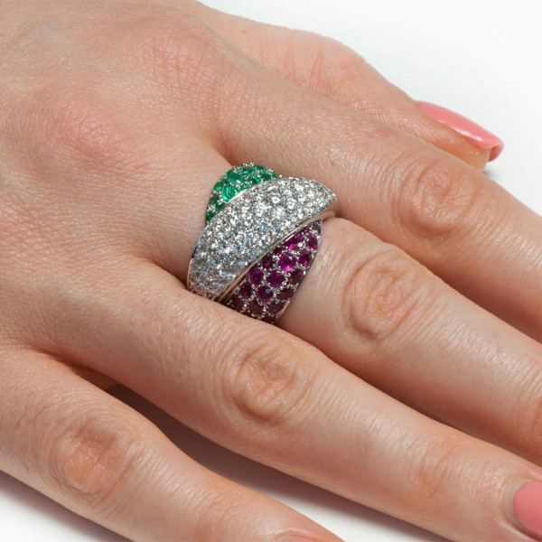 5ctw Round Cut Ruby Emerald Bypass Cocktail Ring
