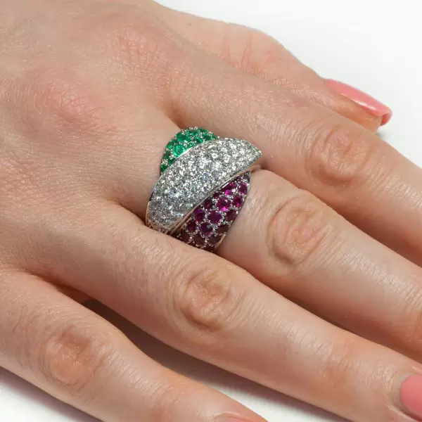 5ctw Round Cut Ruby Emerald Bypass Cocktail Ring
