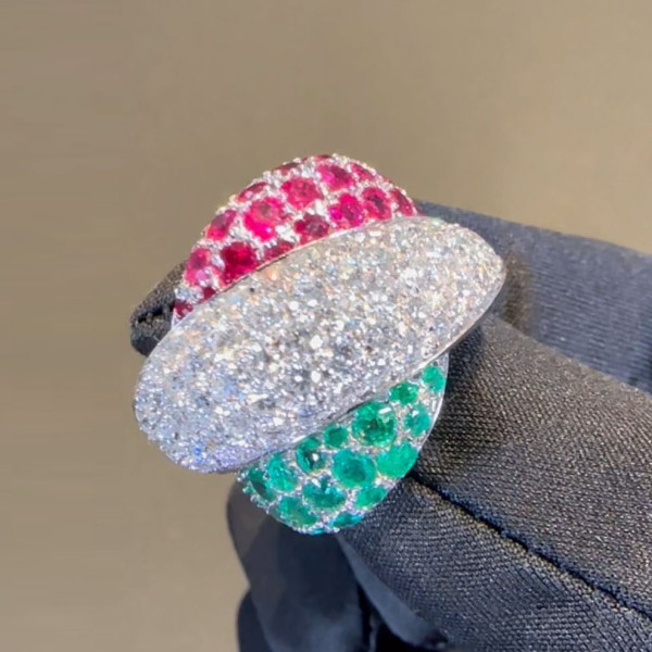5ctw Round Cut Ruby Emerald Bypass Cocktail Ring
