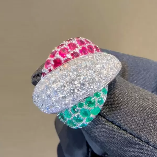 5ctw Round Cut Ruby Emerald Bypass Cocktail Ring