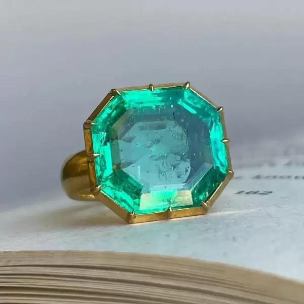 7ct Octagon Cut Emerald Vintage Cocktail Ring