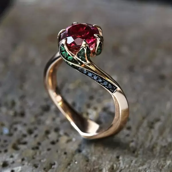 2.7ct Round Cut Ruby Lily Pad Engagement Ring