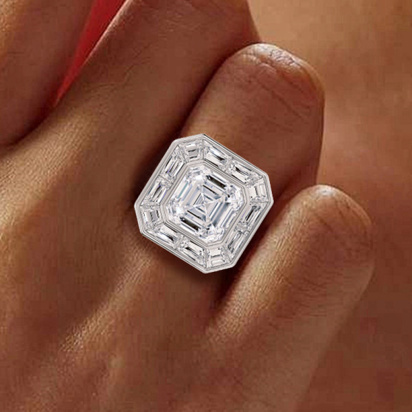 4.2ct Asscher Cut Three Stone Engagement Ring