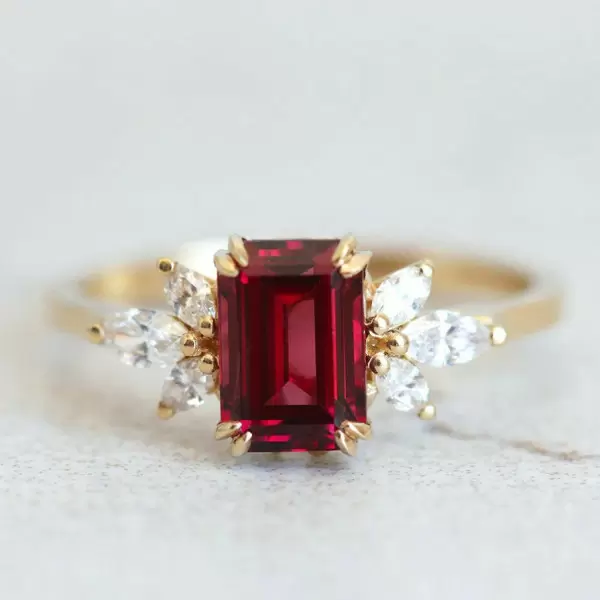 2.5ct Emerald Cut Ruby Cluster Engagement Ring