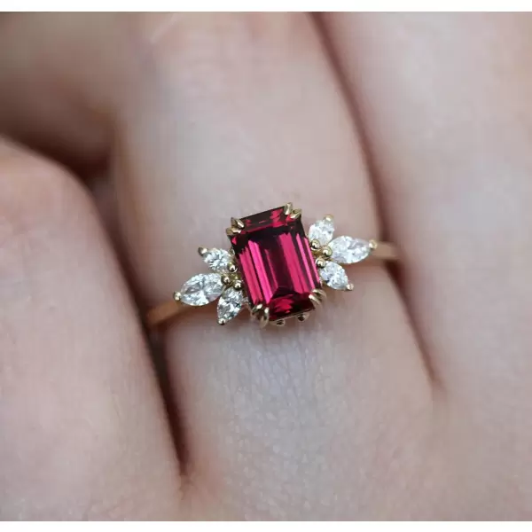 2.5ct Emerald Cut Ruby Cluster Engagement Ring