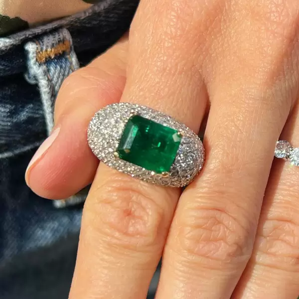 3.8ct Horizontal Emerald Paved Cocktail Ring