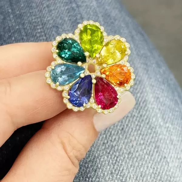 Rainbow Sapphire Flower Cocktail Ring