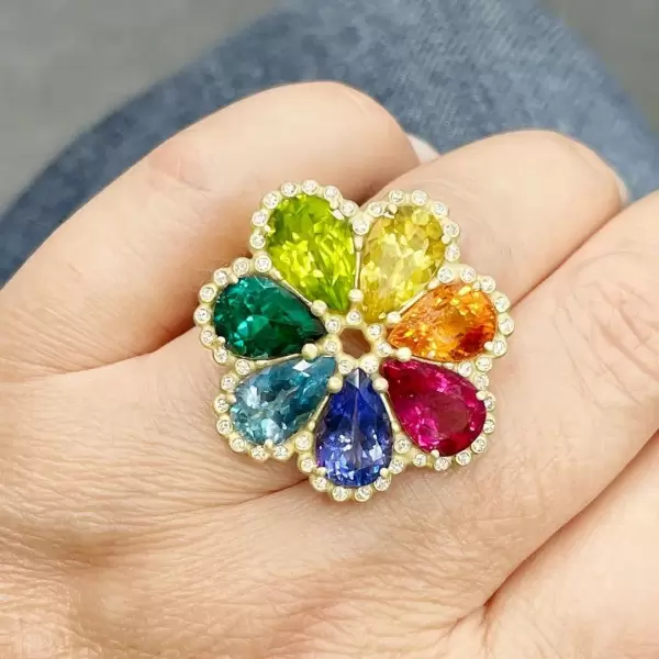 Rainbow Sapphire Flower Cocktail Ring