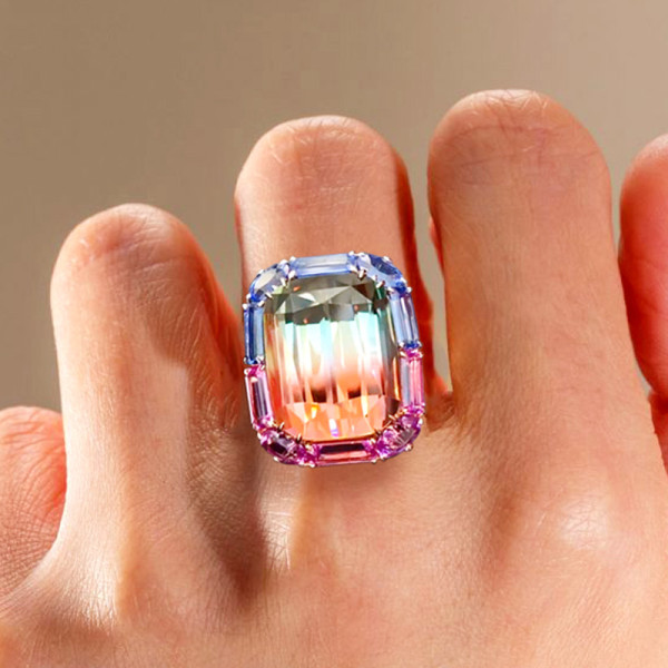 6.8ct Cushion Cut Bi-color Tourmaline Cocktail Ring