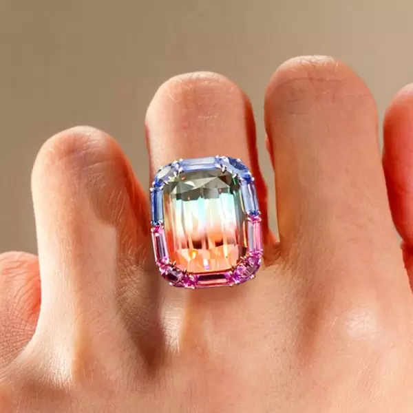 6.8ct Cushion Cut Bi-color Tourmaline Cocktail Ring